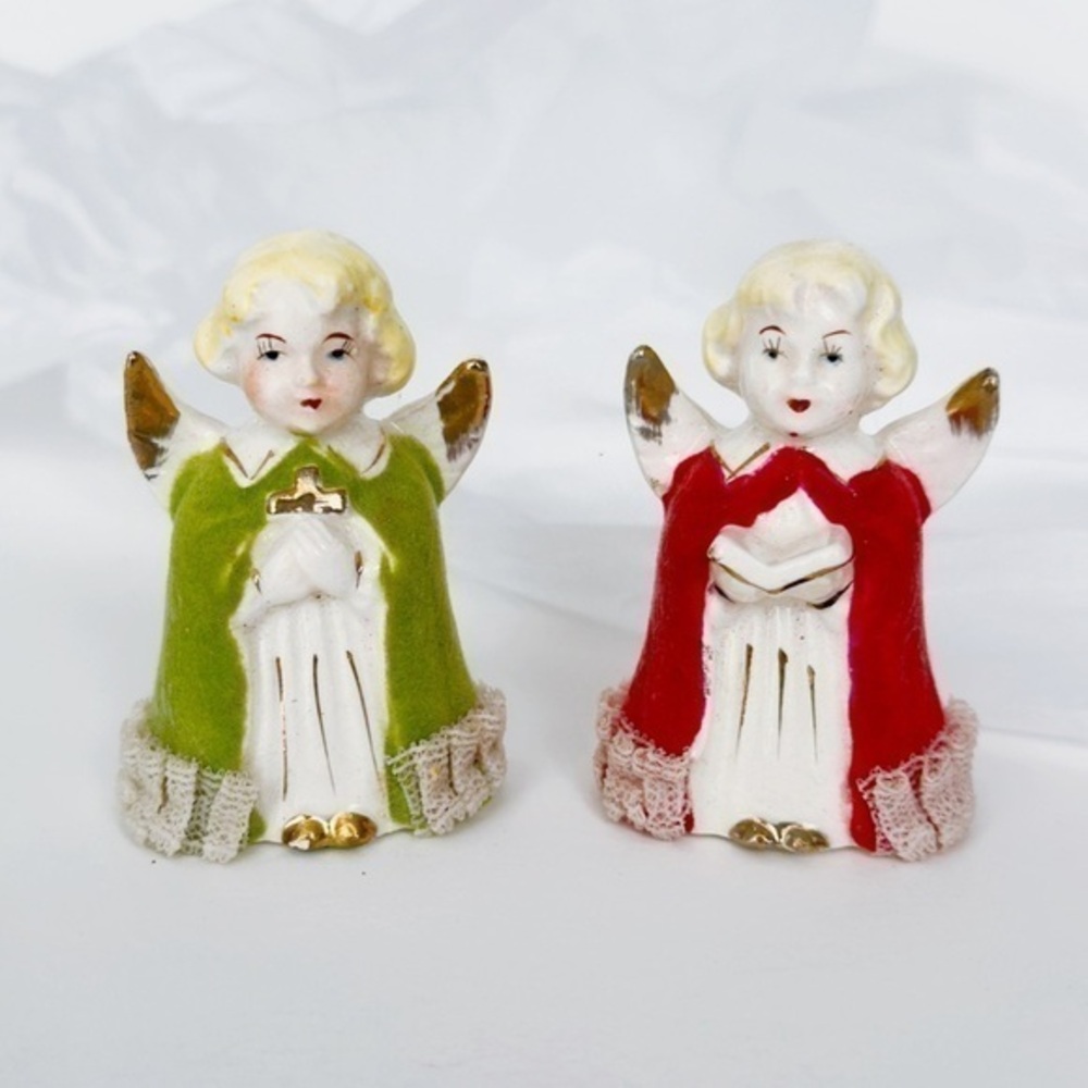 Vintage Christmas Angel Figurines 1940s/1950s Japan Ceramic Glass Set of 2​